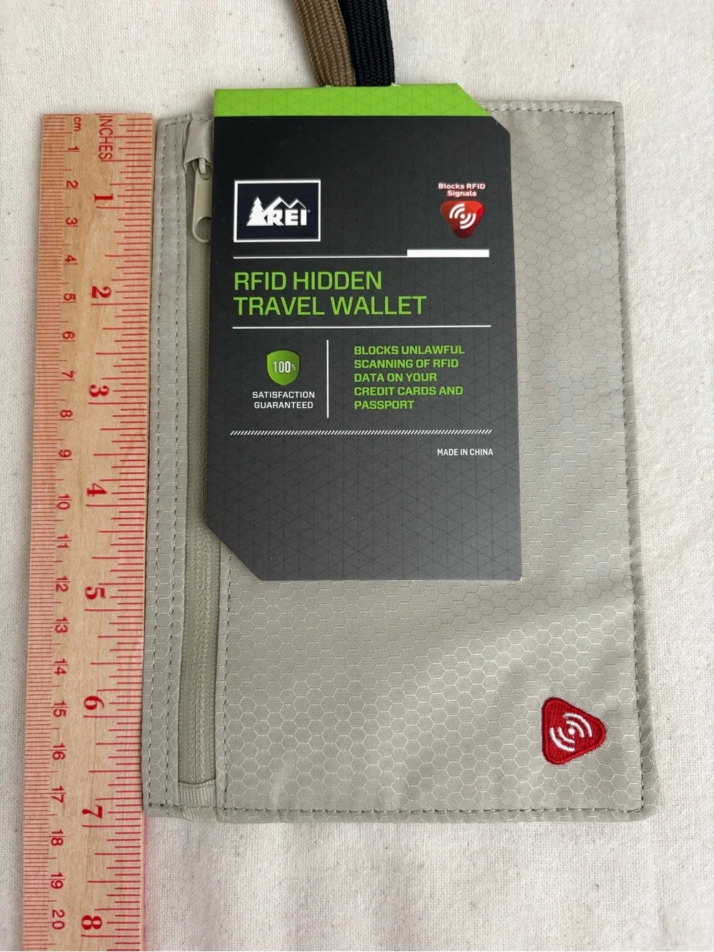 REI RFID Hidden Travel Wallet - Light Gray with Red Accent